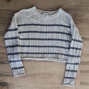 Pink Rose Cream and Gray Striped Sweater